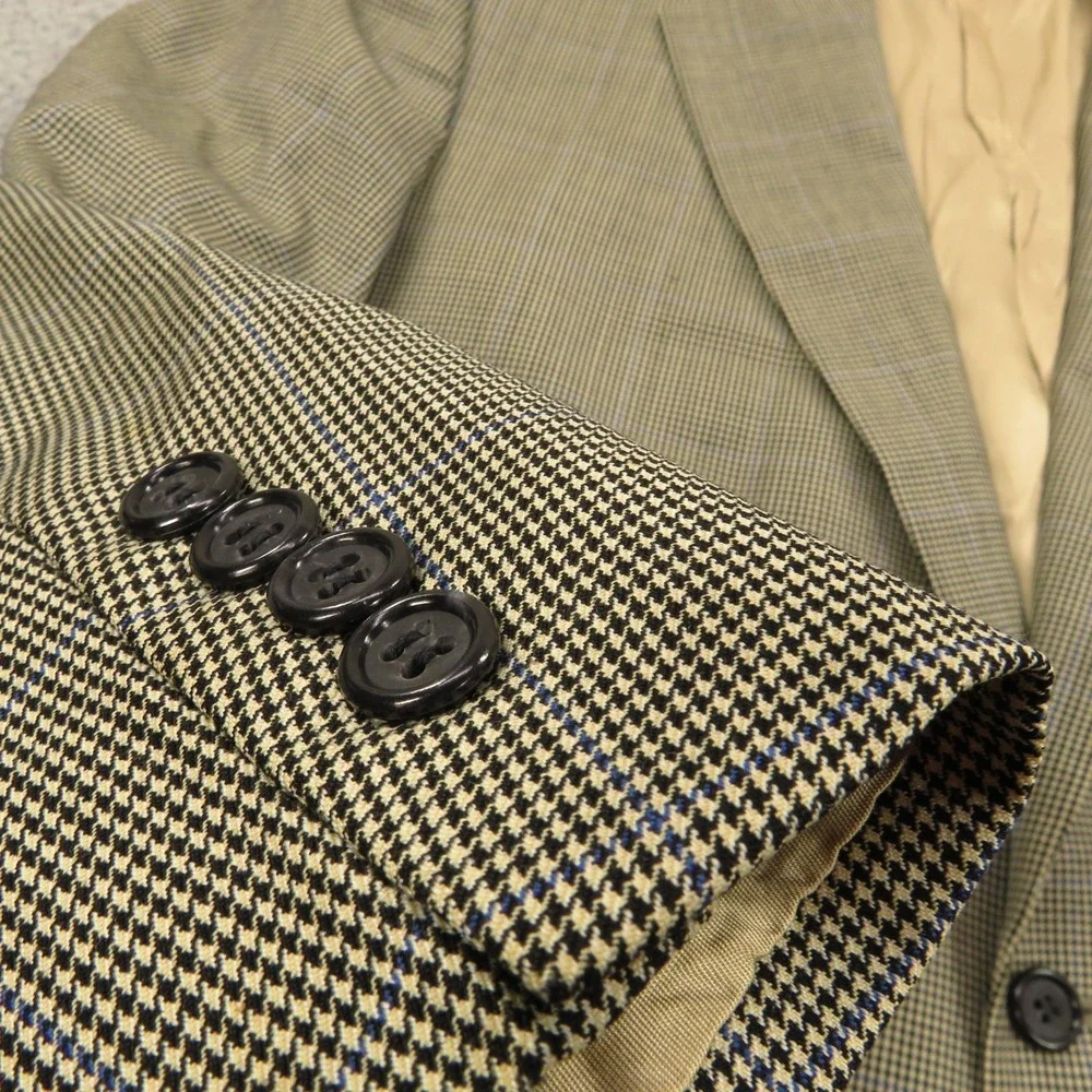 Brooks Brothers 44R Wool Cashmere Houndstooth Sport Coat Blazer Beige Check Mens
